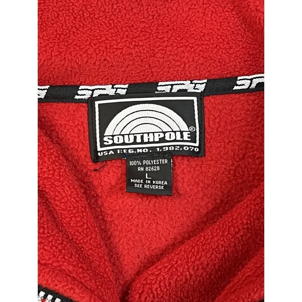 Vtg Southpole Fleece Pullover‎ 1/4 Zip Red Mens Size LG 90s 2000s Y2k Baggy